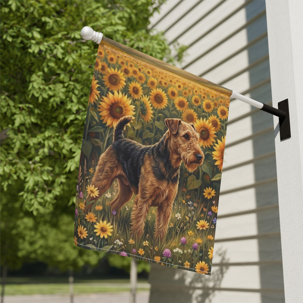 Sunflower Field Airedale Terrier Garden Flag Double Sided 12x18 24x32 Outdoor