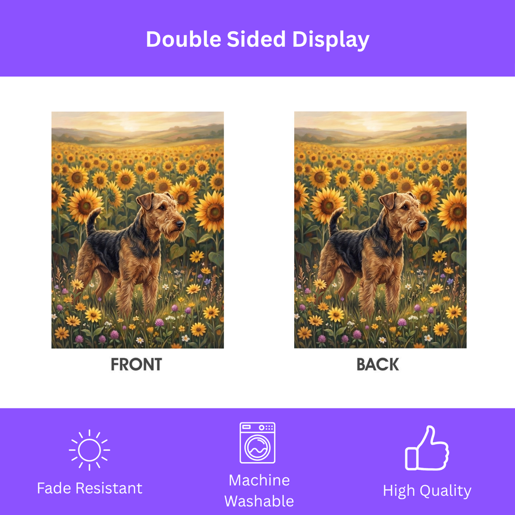 Sunflower Field Airedale Terrier Garden Flag Double Sided 12x18 24x32 Outdoor