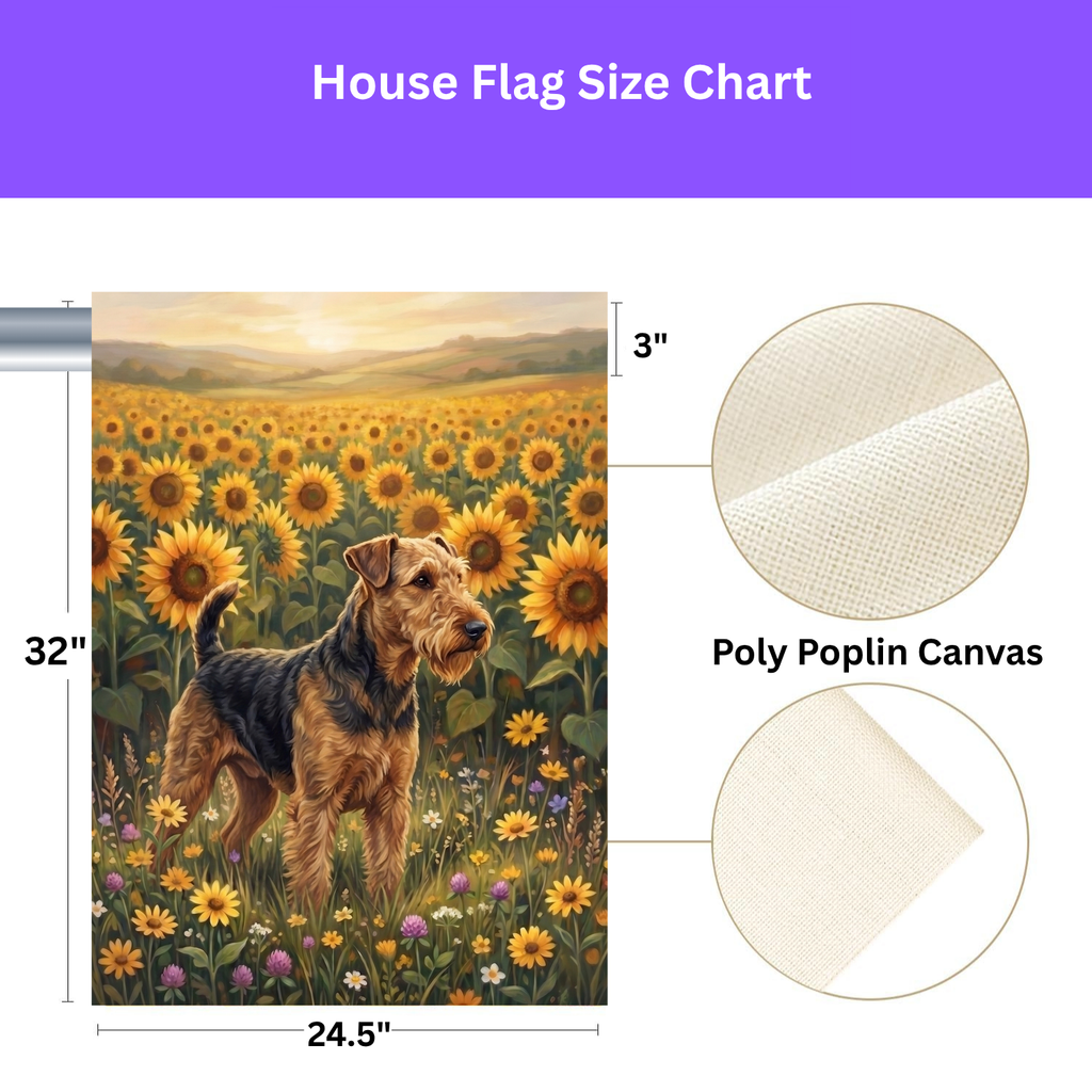 Sunflower Field Airedale Terrier Garden Flag Double Sided 12x18 24x32 Outdoor
