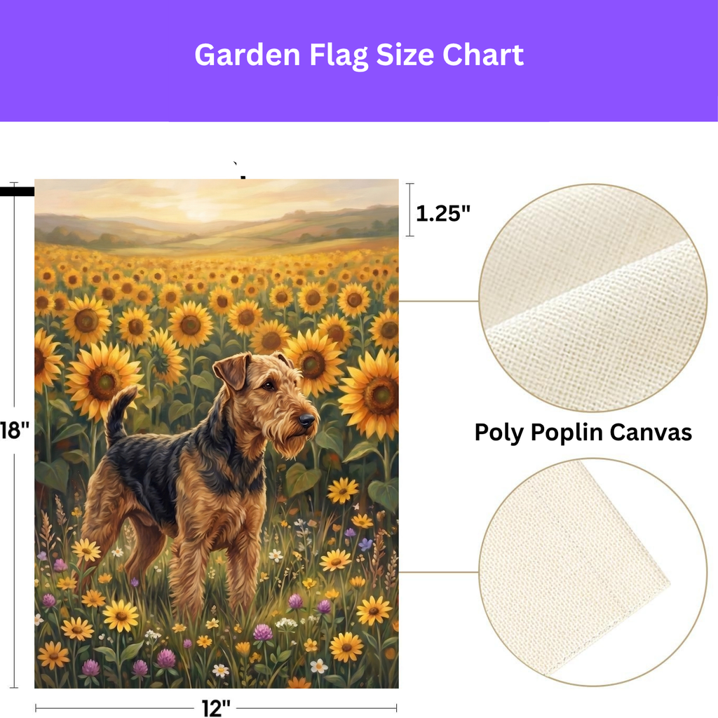 Sunflower Field Airedale Terrier Garden Flag Double Sided 12x18 24x32 Outdoor