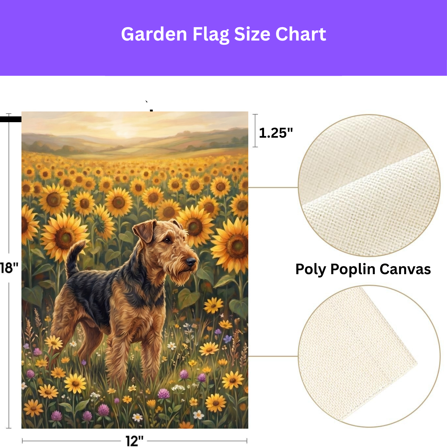 Sunflower Field Airedale Terrier Garden Flag Double Sided 12x18 24x32 Outdoor