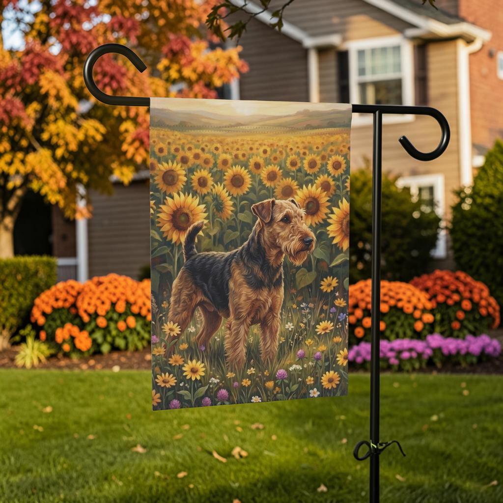Sunflower Field Airedale Terrier Garden Flag Double Sided 12x18 24x32 Outdoor