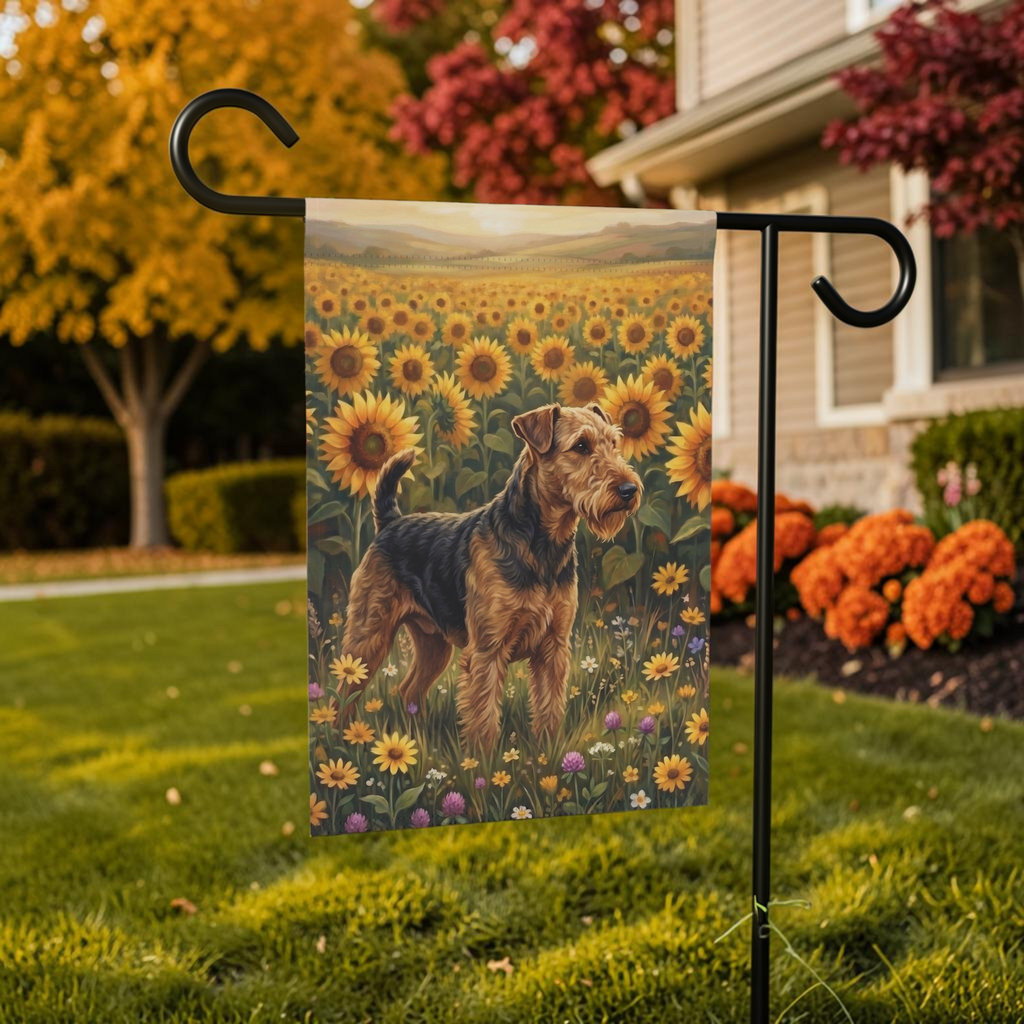 Sunflower Field Airedale Terrier Garden Flag Double Sided 12x18 24x32 Outdoor