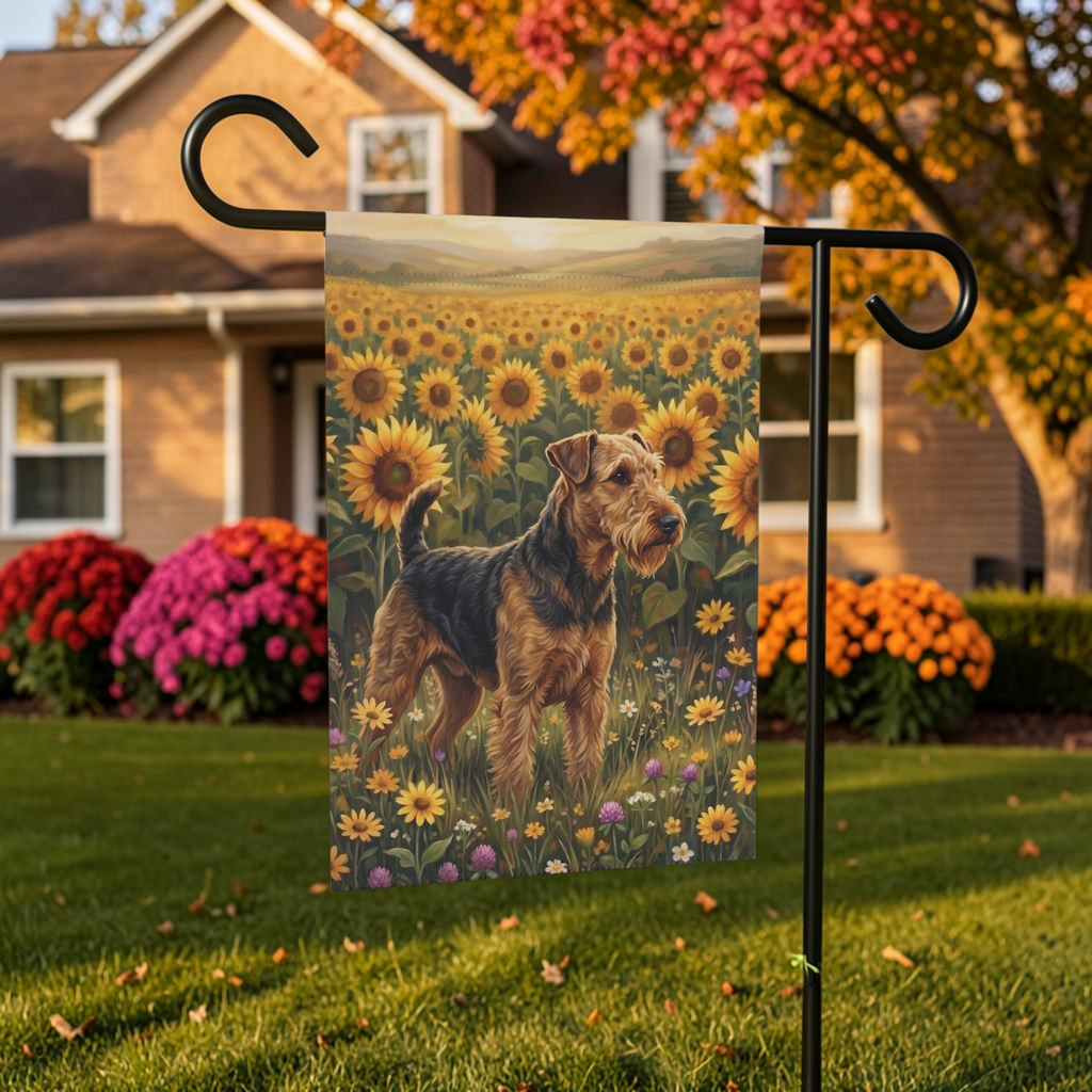 Sunflower Field Airedale Terrier Garden Flag Double Sided 12x18 24x32 Outdoor