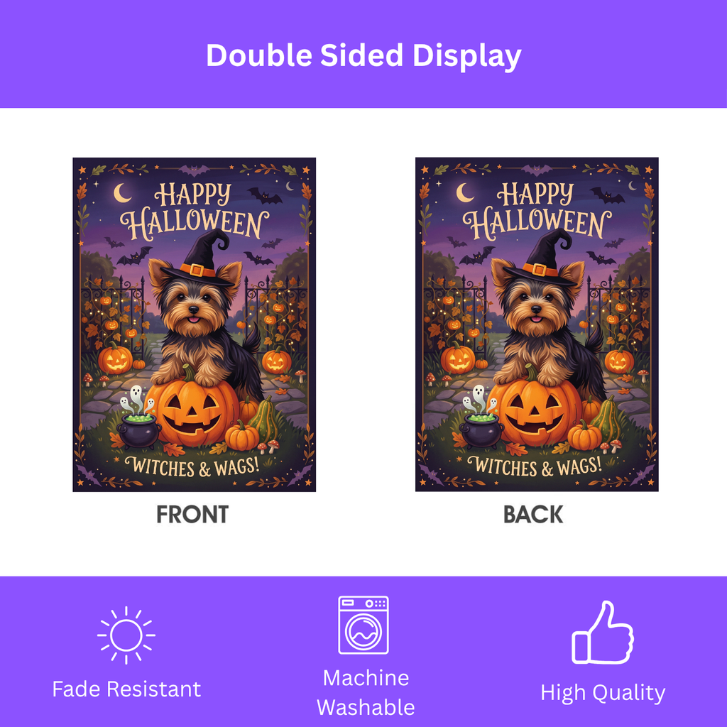 Witches & Wags Yorkie Happy Halloween Garden Flag Double Sided 12x18 24x32