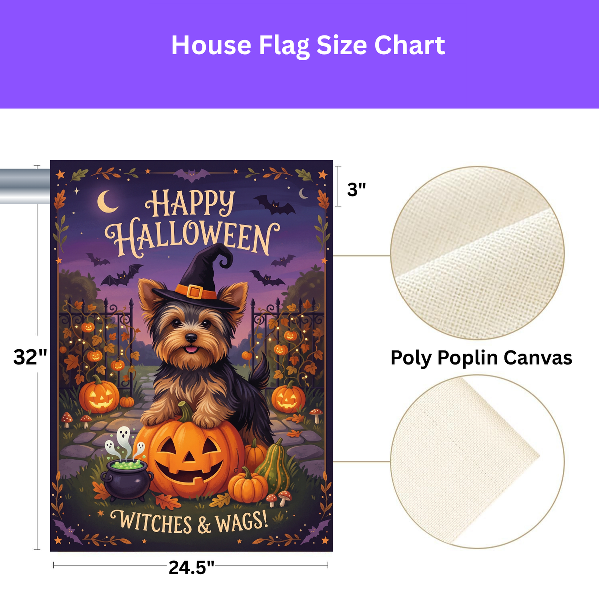 Witches & Wags Yorkie Happy Halloween Garden Flag Double Sided 12x18 24x32