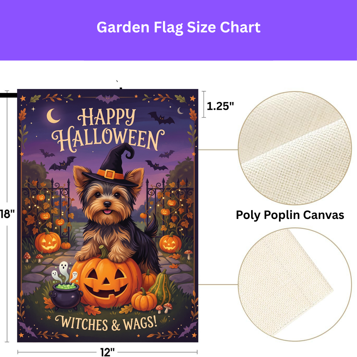 Witches & Wags Yorkie Happy Halloween Garden Flag Double Sided 12x18 24x32