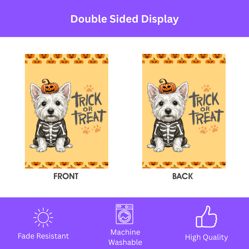 Trick or Treat Westie Halloween Garden Flag Double Sided 12x18 24x32 Outdoor