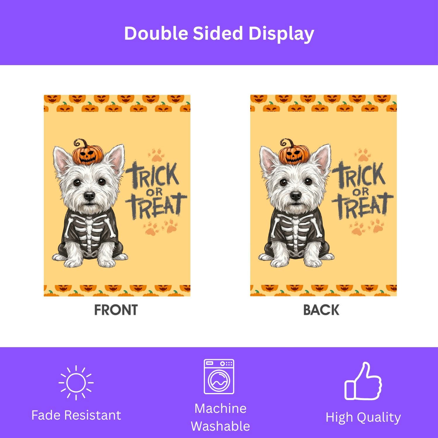Trick or Treat Westie Halloween Garden Flag Double Sided 12x18 24x32 Outdoor