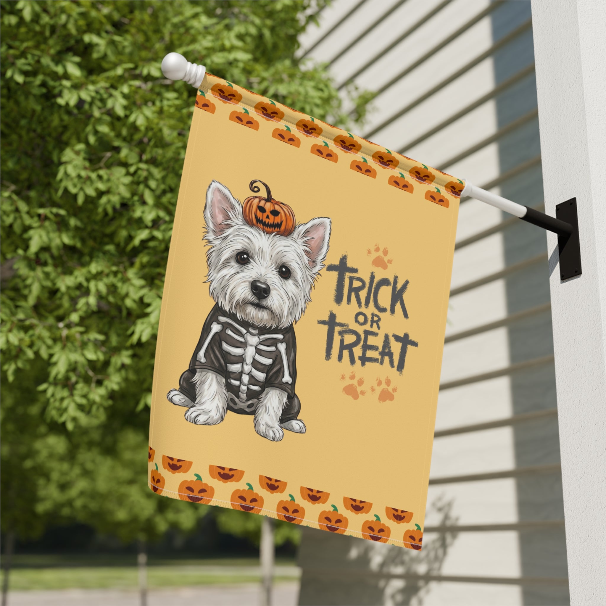 Trick or Treat Westie Halloween Garden Flag Double Sided 12x18 24x32 Outdoor