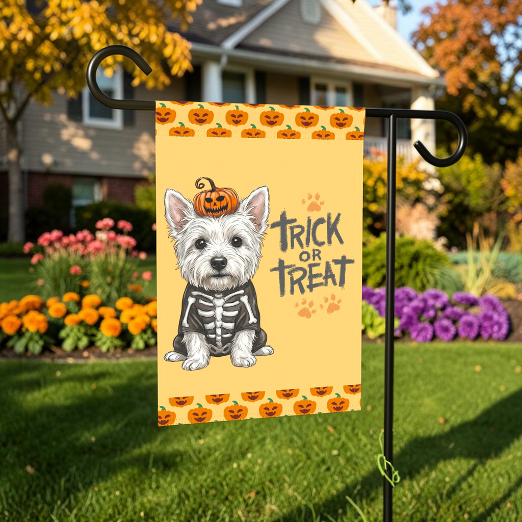 Trick or Treat Westie Halloween Garden Flag Double Sided 12x18 24x32 Outdoor