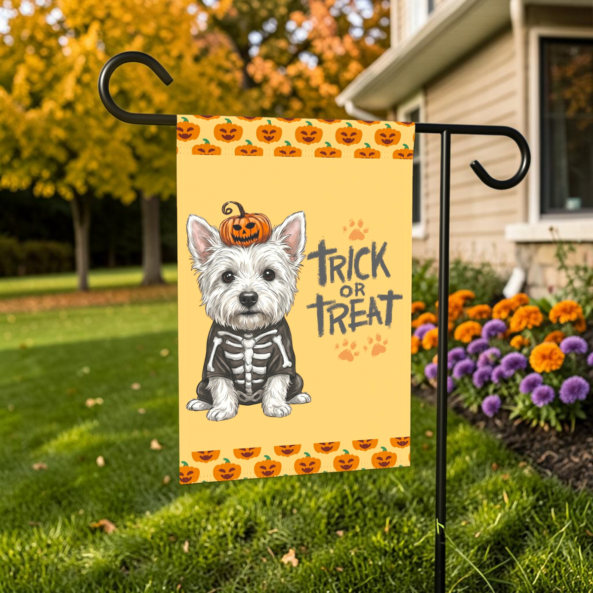 Trick or Treat Westie Halloween Garden Flag Double Sided 12x18 24x32 Outdoor