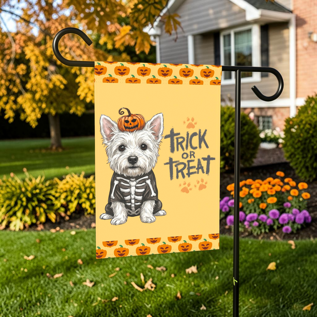 Trick or Treat Westie Halloween Garden Flag Double Sided 12x18 24x32 Outdoor