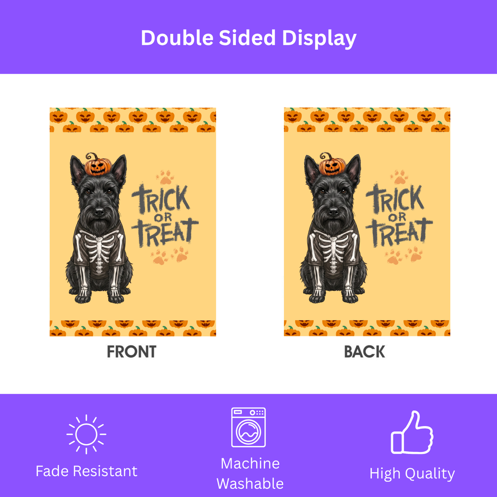 Trick or Treat Scottish Terrier Halloween Garden Flag Double Sided 12x18 24x32