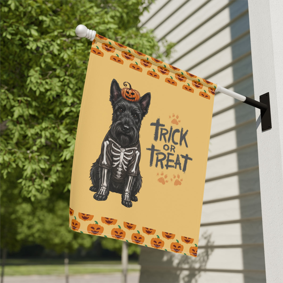 Trick or Treat Scottish Terrier Halloween Garden Flag Double Sided 12x18 24x32