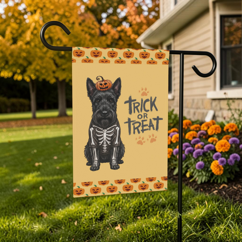 Trick or Treat Scottish Terrier Halloween Garden Flag Double Sided 12x18 24x32