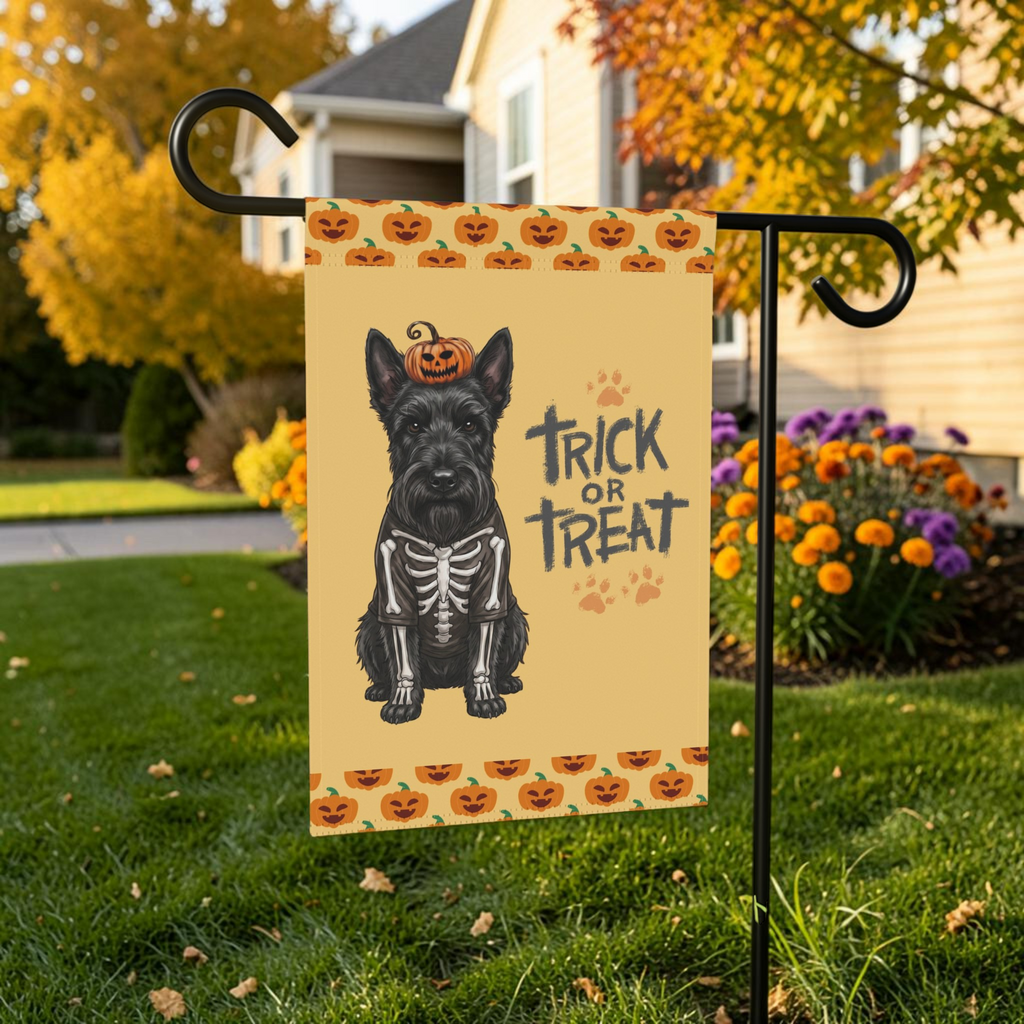 Trick or Treat Scottish Terrier Halloween Garden Flag Double Sided 12x18 24x32