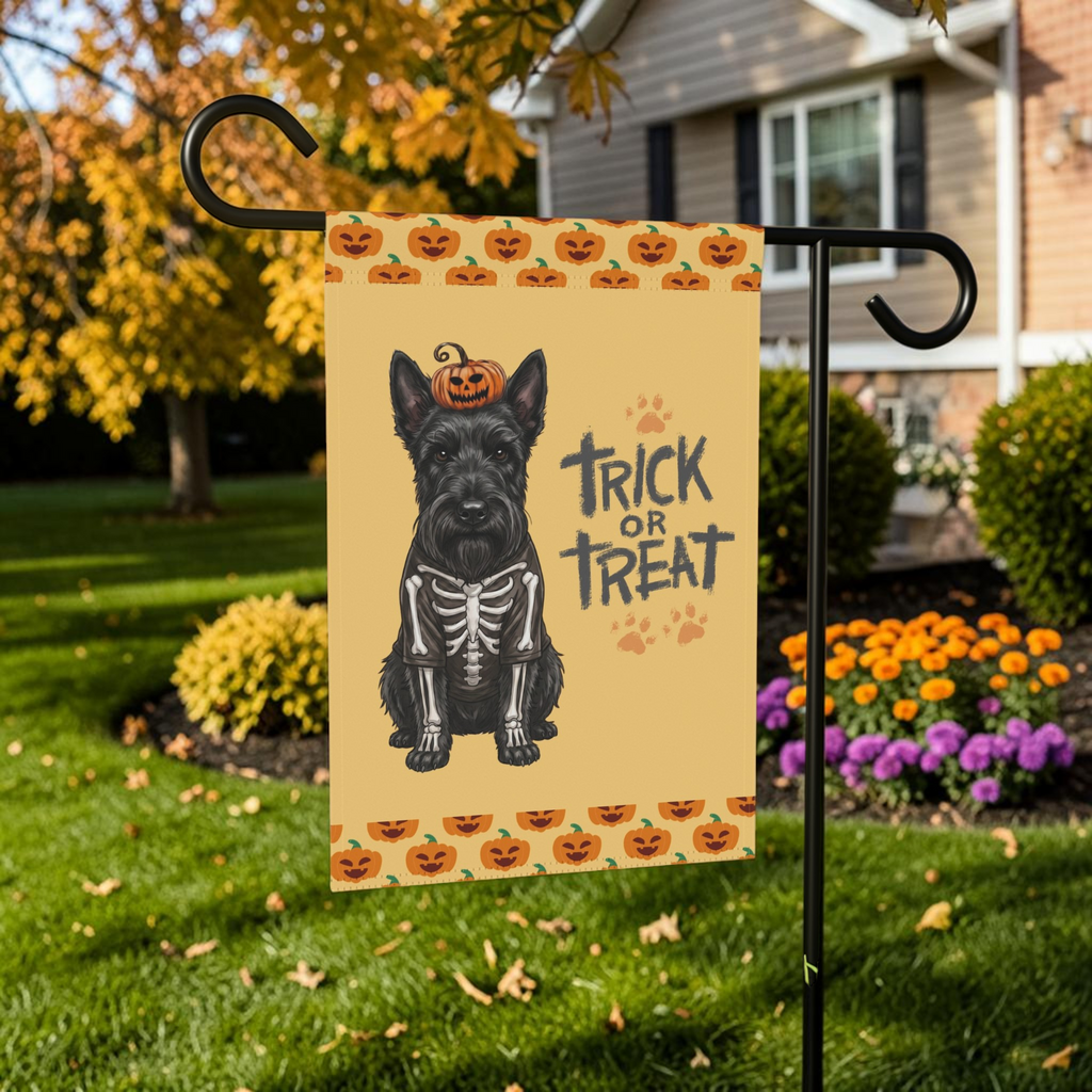 Trick or Treat Scottish Terrier Halloween Garden Flag Double Sided 12x18 24x32