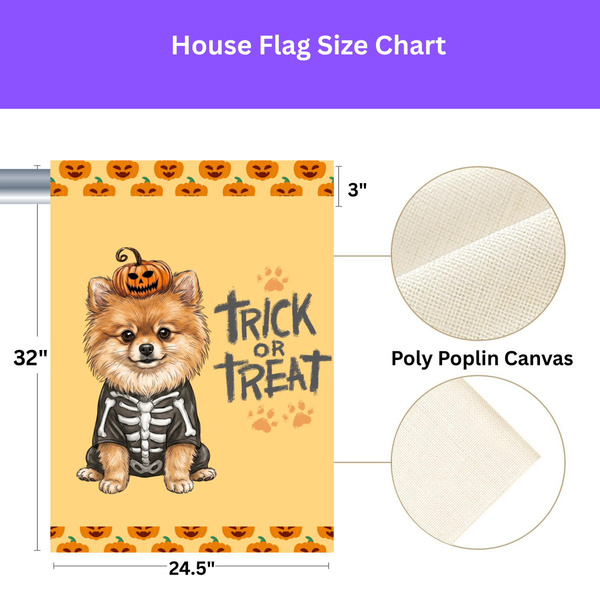 Trick or Treat Pomeranian Halloween Garden Flag Double Sided 12x18 24x32 Outdoor