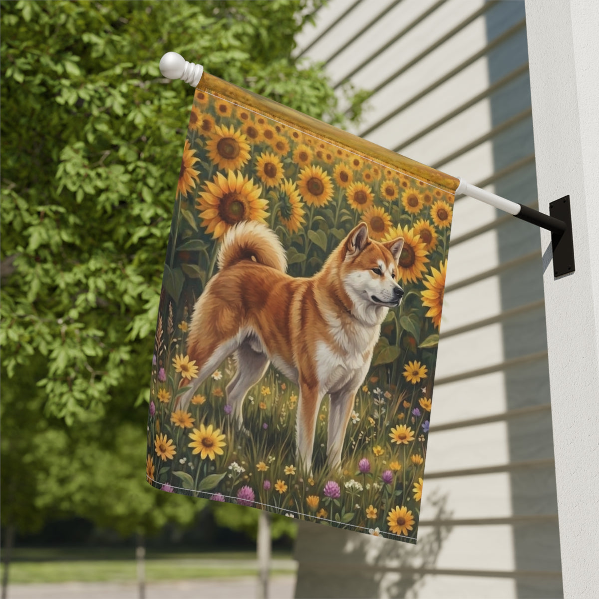 Sunflower Field Akita Garden Flag Double Sided 12x18 24x32 Outdoor
