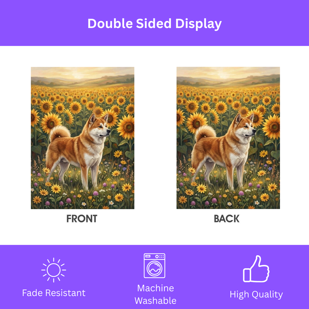 Sunflower Field Akita Garden Flag Double Sided 12x18 24x32 Outdoor