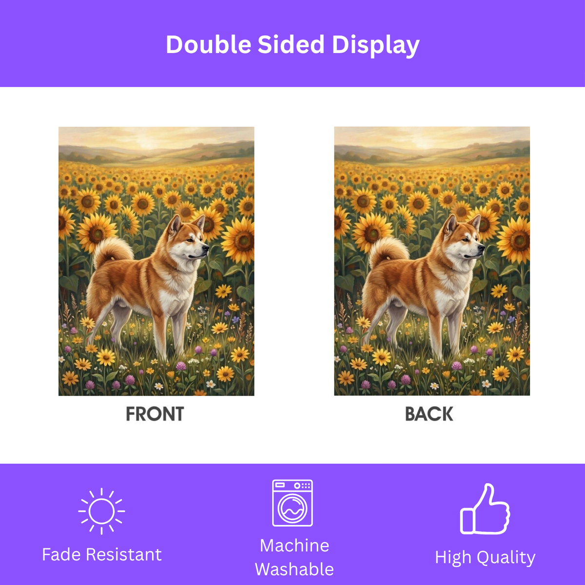 Sunflower Field Akita Garden Flag Double Sided 12x18 24x32 Outdoor
