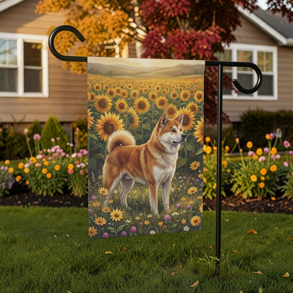 Sunflower Field Akita Garden Flag Double Sided 12x18 24x32 Outdoor