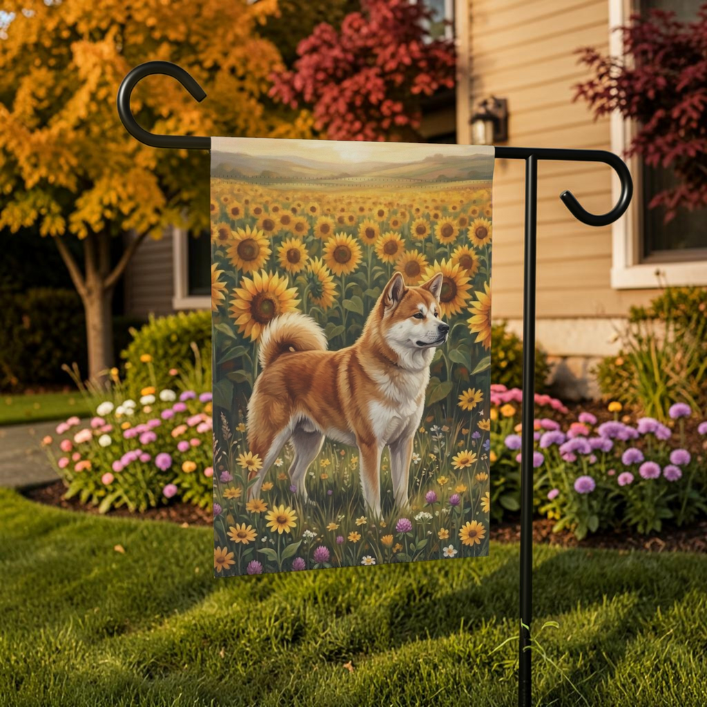 Sunflower Field Akita Garden Flag Double Sided 12x18 24x32 Outdoor