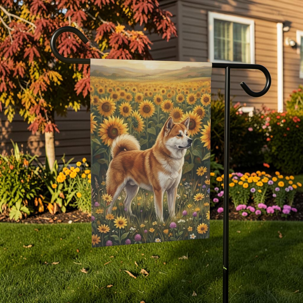 Sunflower Field Akita Garden Flag Double Sided 12x18 24x32 Outdoor