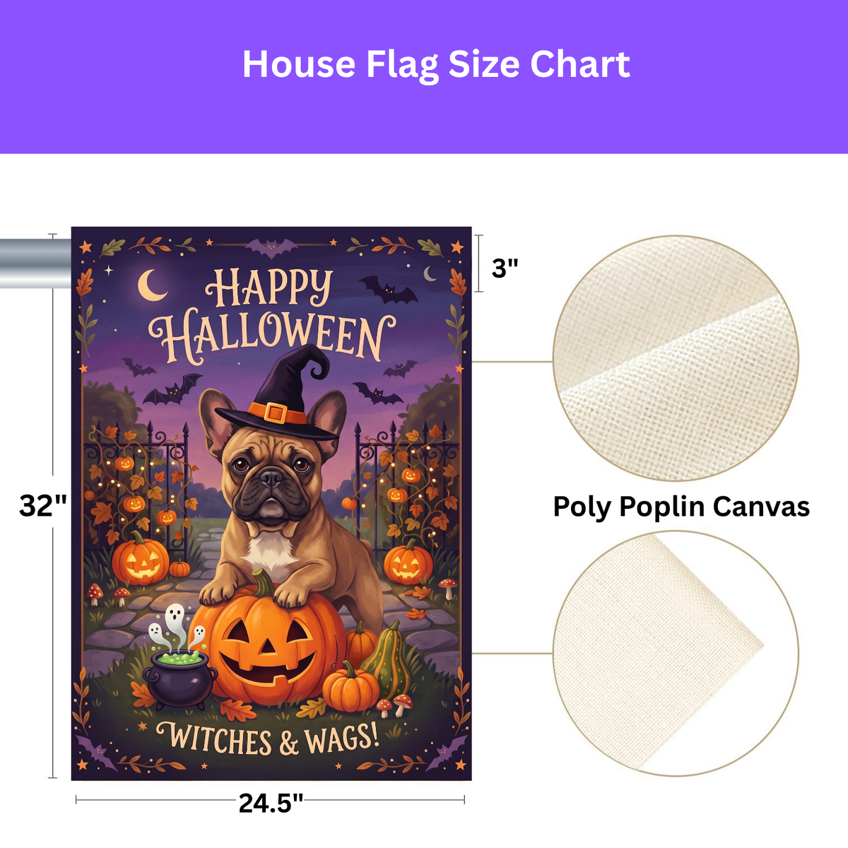 Witches And Wags French Bulldog Happy Halloween Garden Flag Double Sided Outdoor
