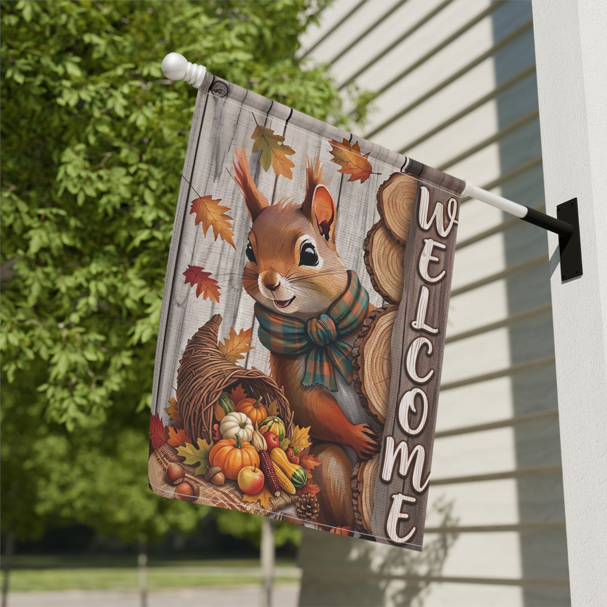 Autumn Squirrel Welcome Garden Flag Double Sided 12x18 24x32 Outdoor