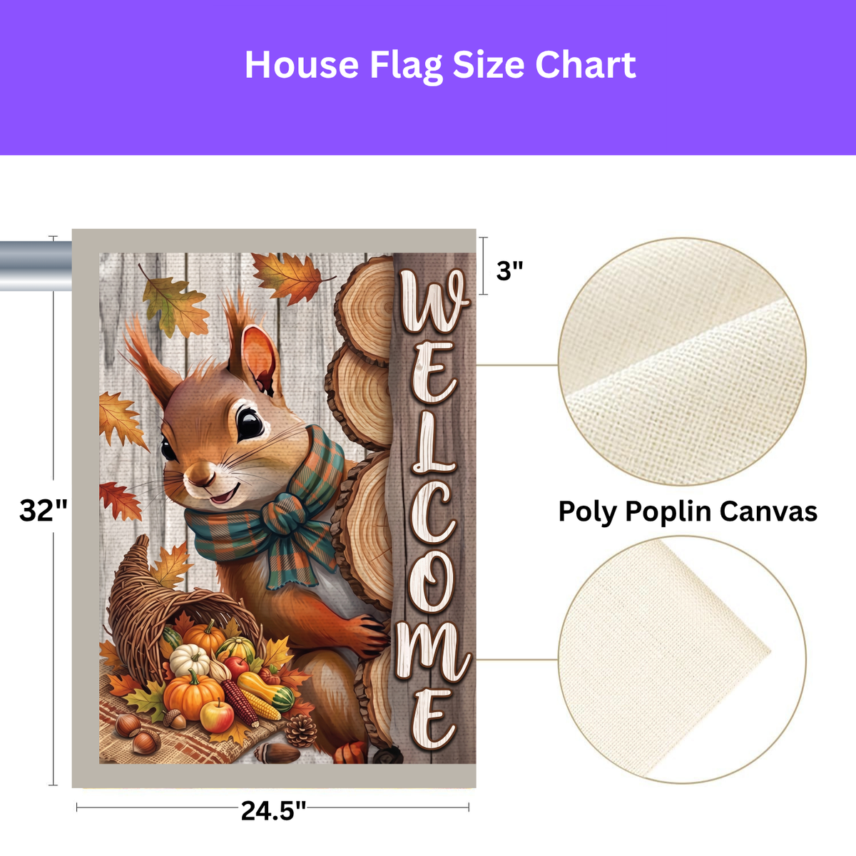 Autumn Squirrel Welcome Garden Flag Double Sided 12x18 24x32 Outdoor
