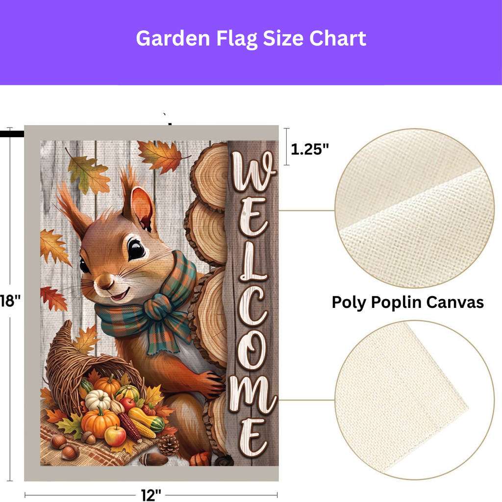 Autumn Squirrel Welcome Garden Flag Double Sided 12x18 24x32 Outdoor