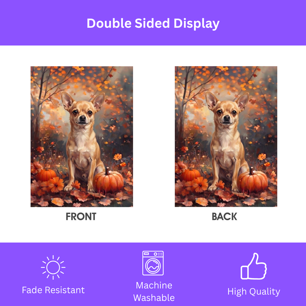 Fall Short Haired Chihuahua With Pumpkins Garden Flag Double Sided 12x18 24x32