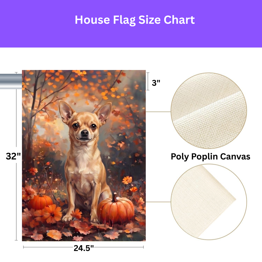 Fall Short Haired Chihuahua With Pumpkins Garden Flag Double Sided 12x18 24x32