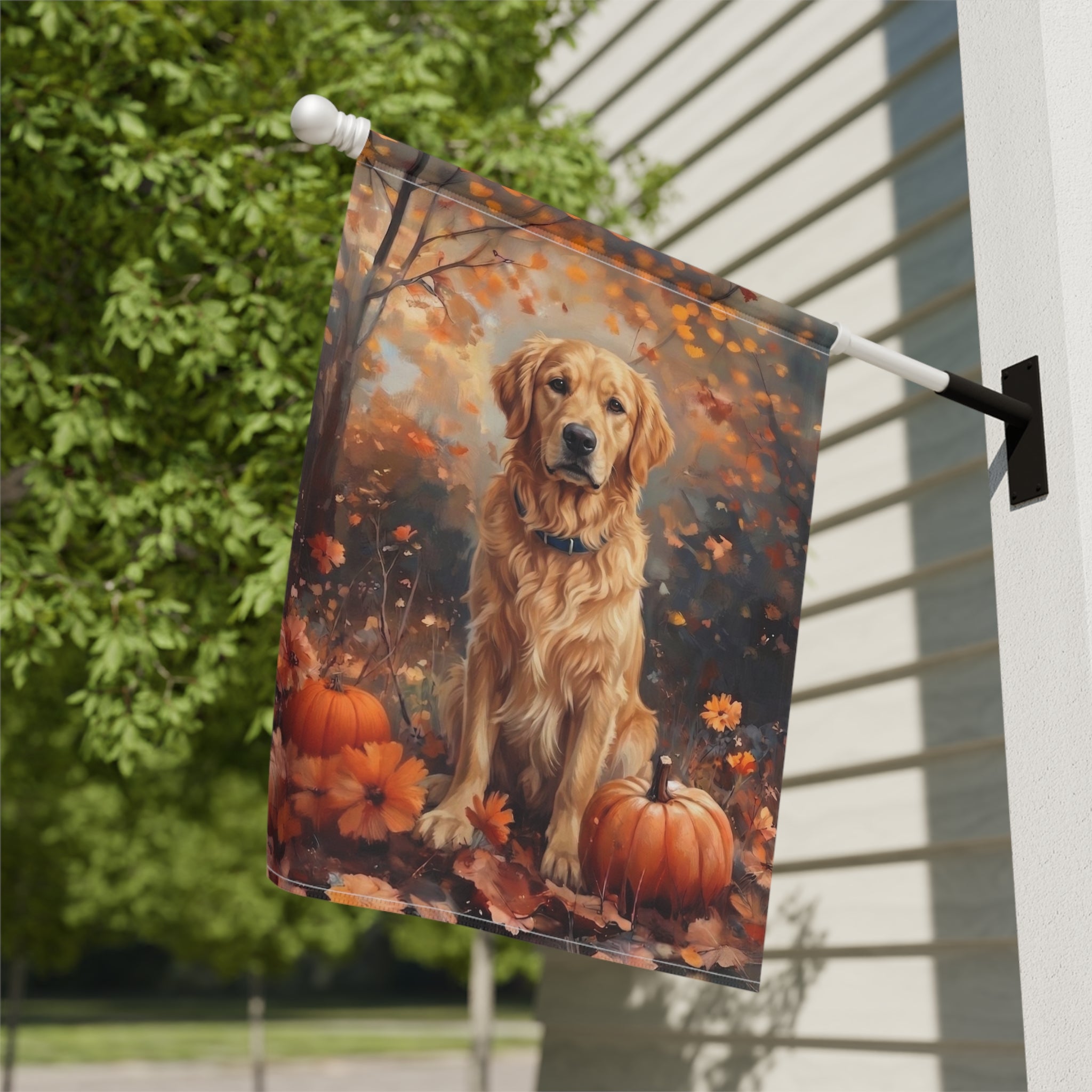 Fall Golden Retriever With Pumpkins Garden Flag Double Sided 12x18 24x32 Outdoor