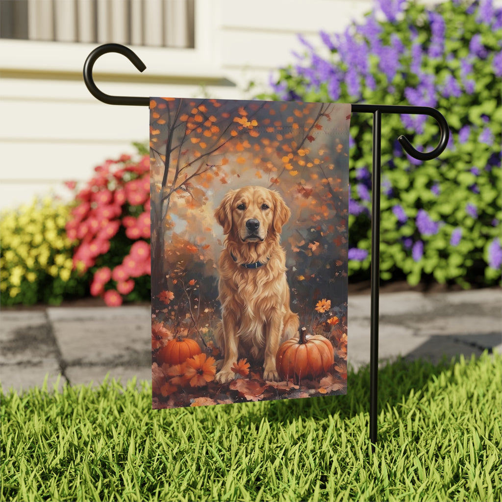 Fall Golden Retriever With Pumpkins Garden Flag Double Sided 12x18 24x32 Outdoor
