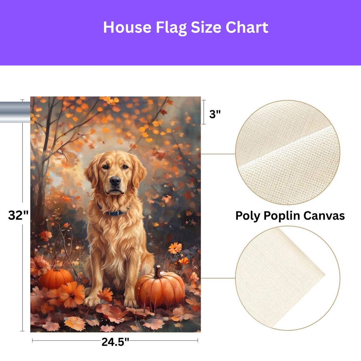 Fall Golden Retriever With Pumpkins Garden Flag Double Sided 12x18 24x32 Outdoor