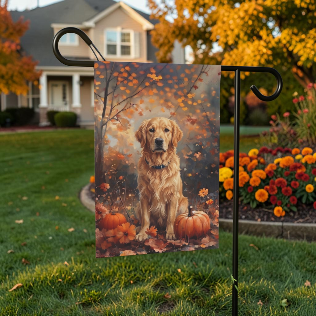 Fall Golden Retriever With Pumpkins Garden Flag Double Sided 12x18 24x32 Outdoor