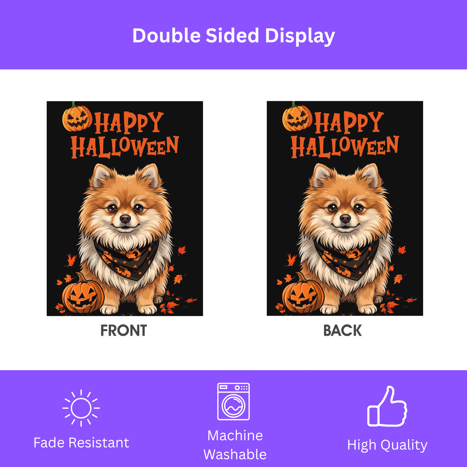 Little Pumpkin and Pomeranian Happy Halloween Garden Flag Double Sided Outdoor