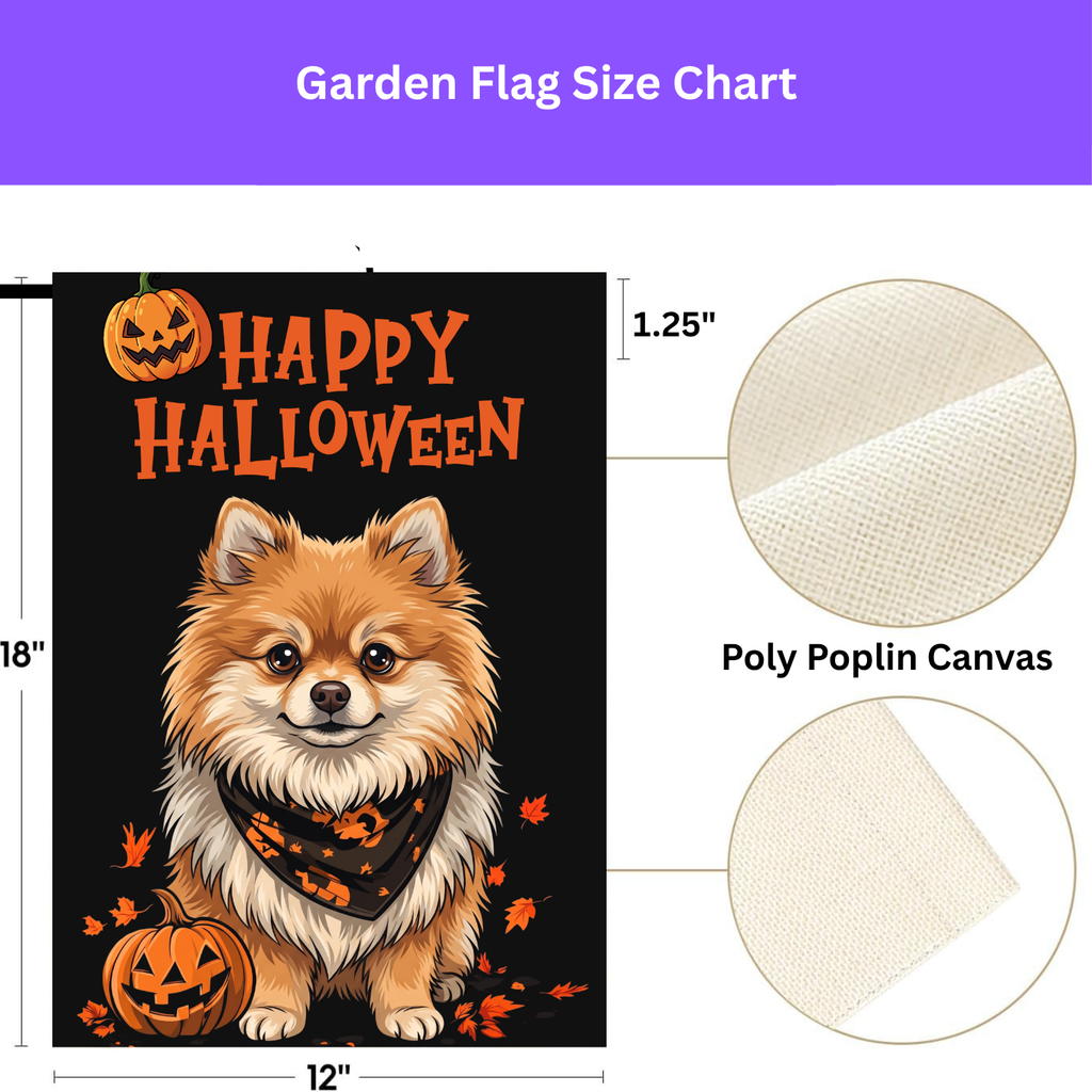 Little Pumpkin and Pomeranian Happy Halloween Garden Flag Double Sided Outdoor