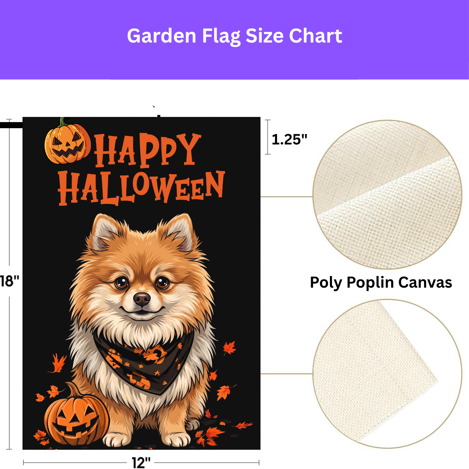 Little Pumpkin and Pomeranian Happy Halloween Garden Flag Double Sided Outdoor