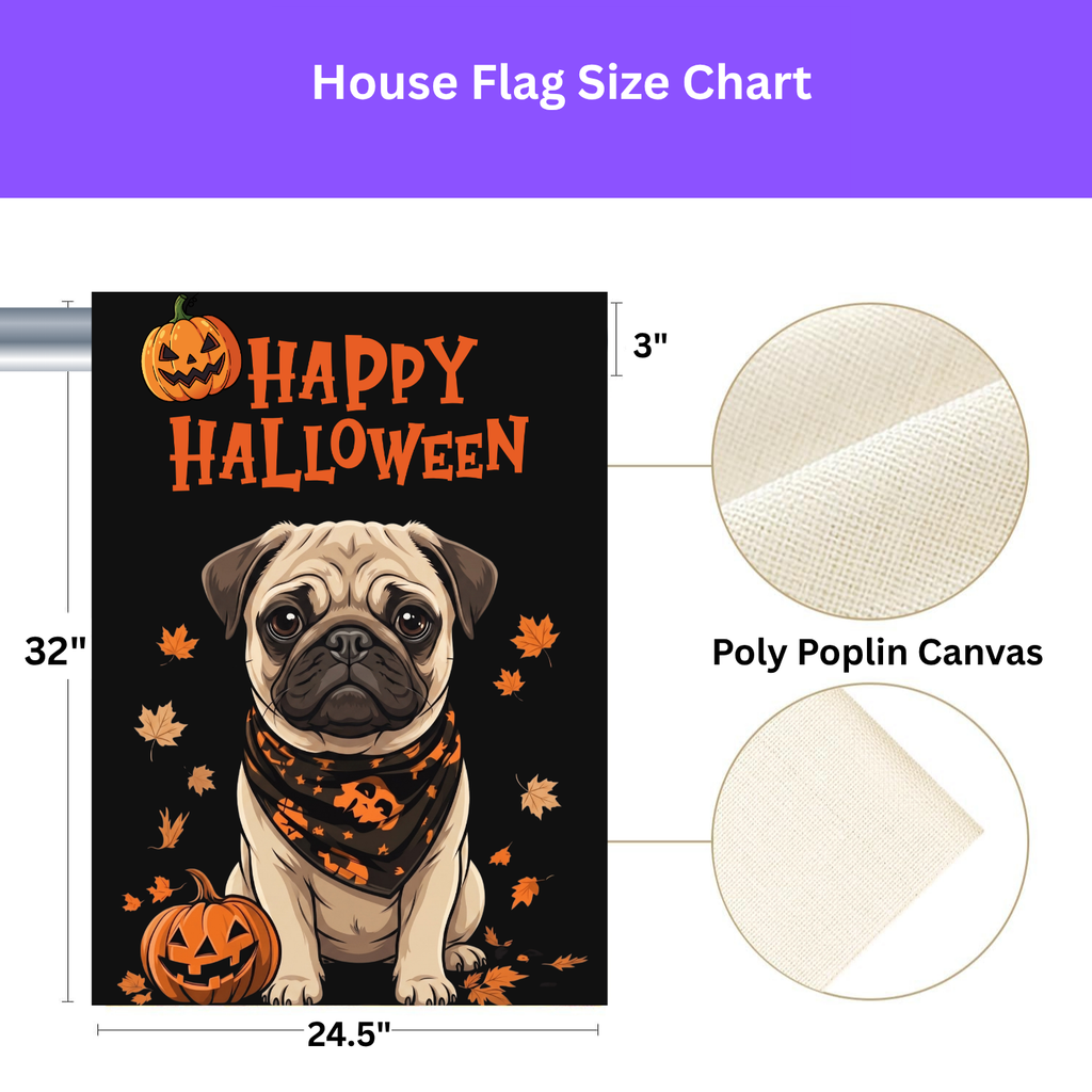 Little Pumpkin and Pug Happy Halloween Garden Flag Double Sided 12x18 24x32