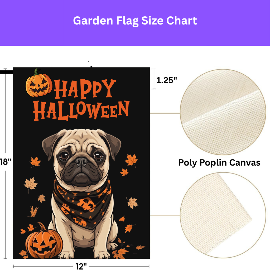 Little Pumpkin and Pug Happy Halloween Garden Flag Double Sided 12x18 24x32