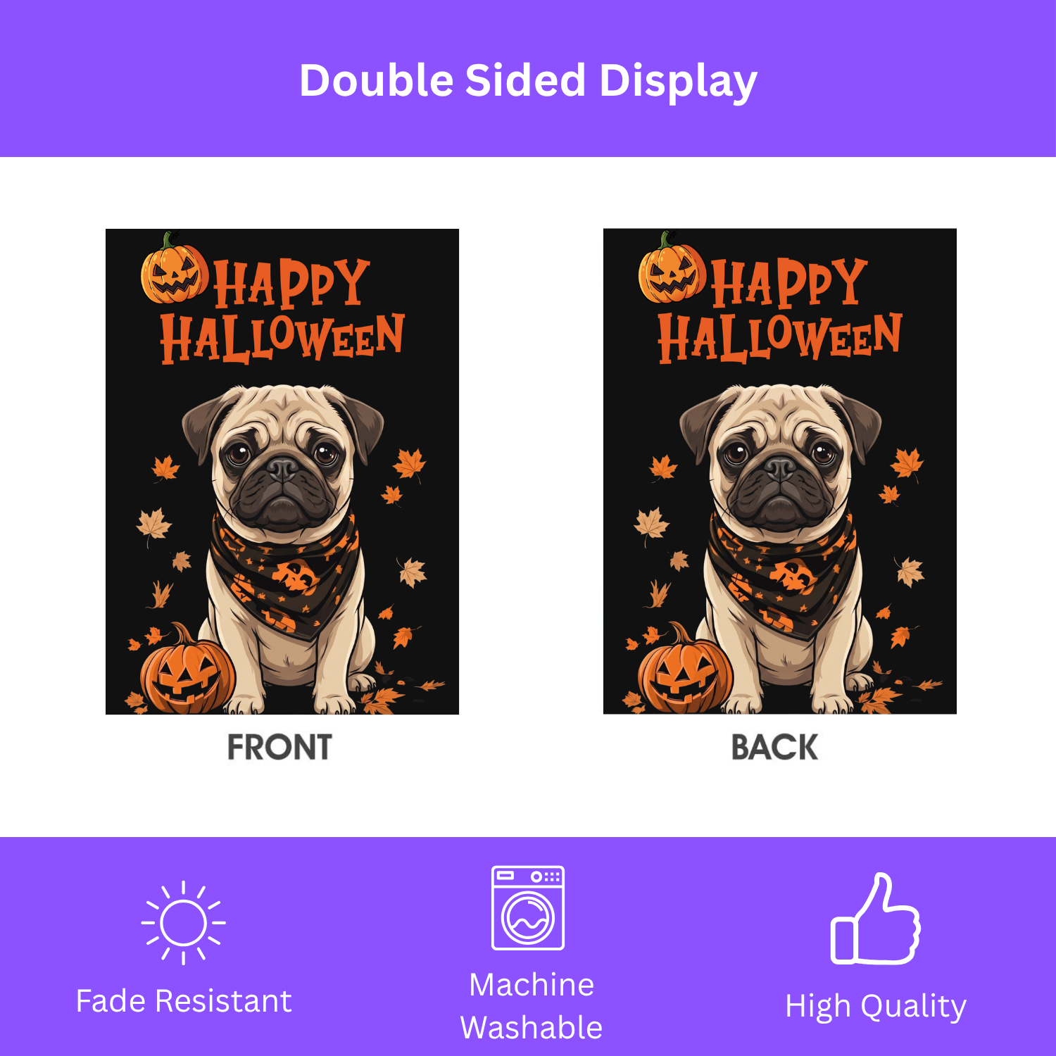 Little Pumpkin and Pug Happy Halloween Garden Flag Double Sided 12x18 24x32