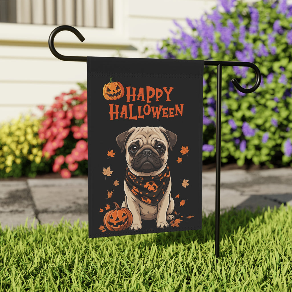 Little Pumpkin and Pug Happy Halloween Garden Flag Double Sided 12x18 24x32