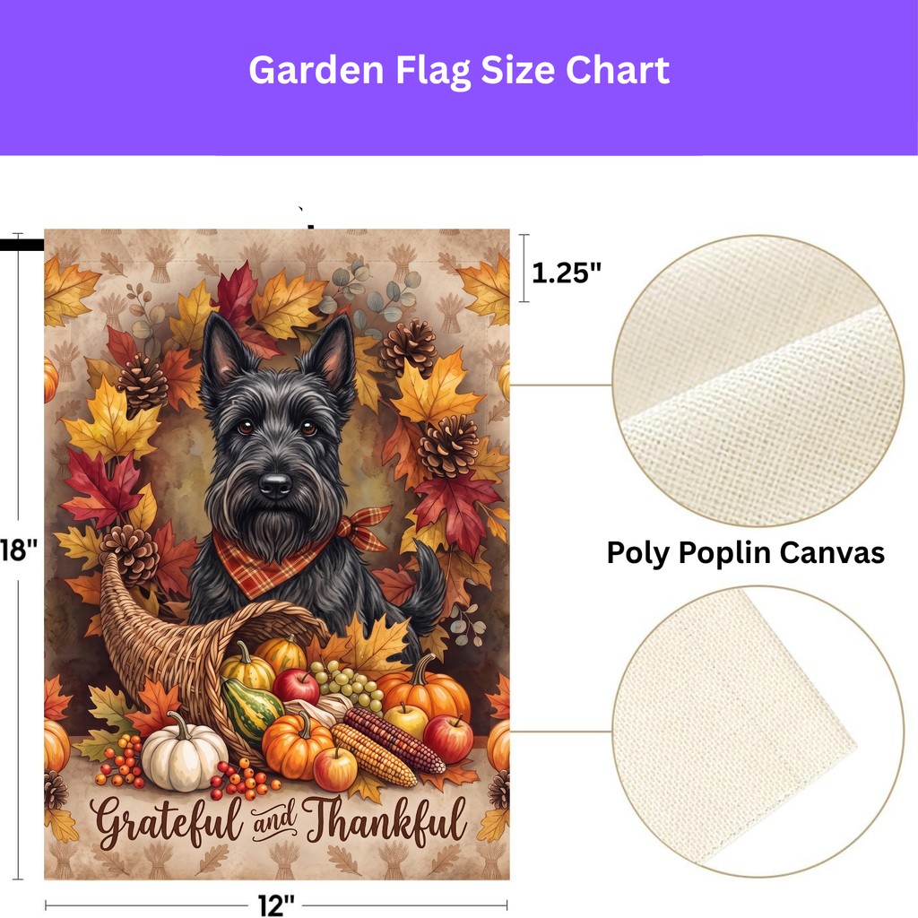Grateful and Thankful Scottish Terrier Thanksgiving Garden Flag Double Sided