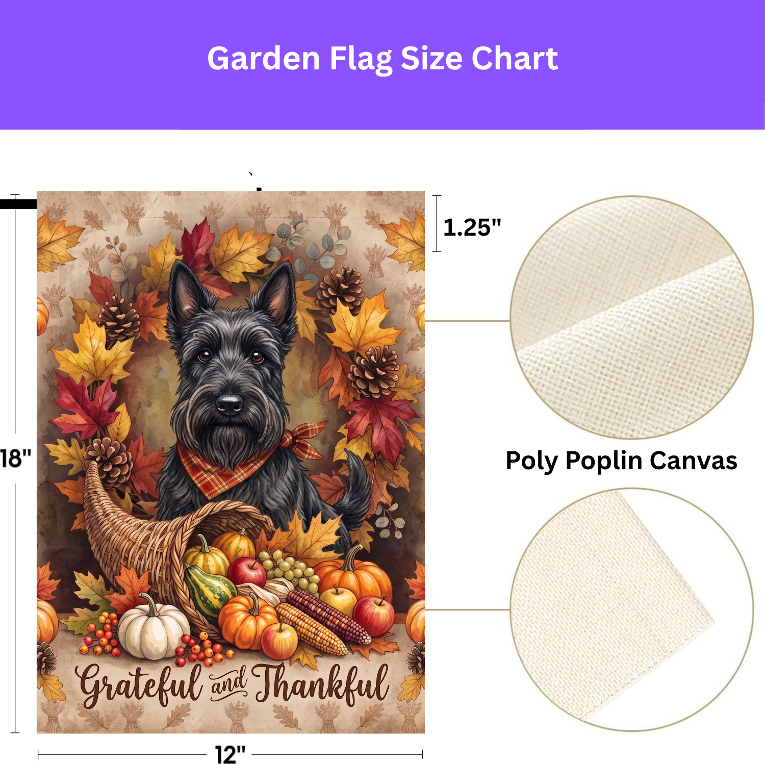 Grateful and Thankful Scottish Terrier Thanksgiving Garden Flag Double Sided