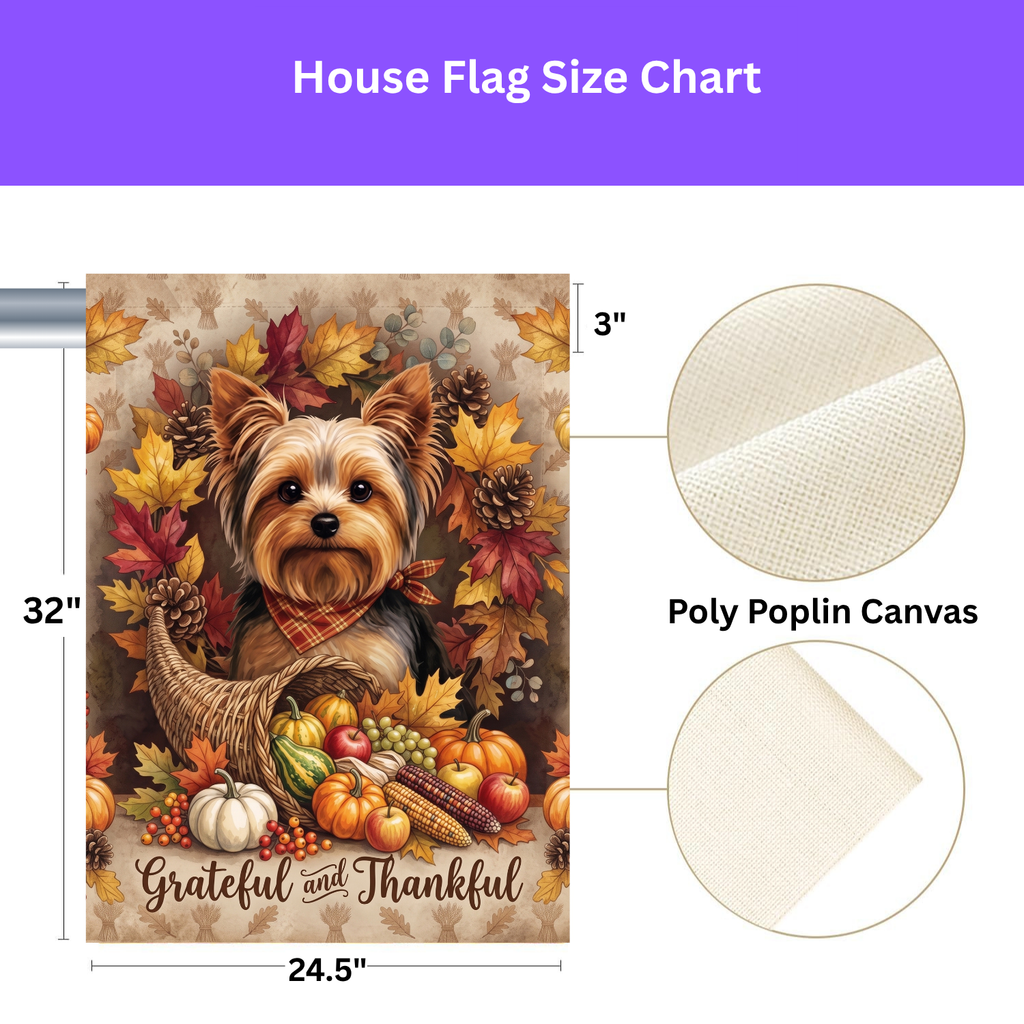 Grateful and Thankful Yorkshire Terrier Cornucopia Garden Flag Double Sided