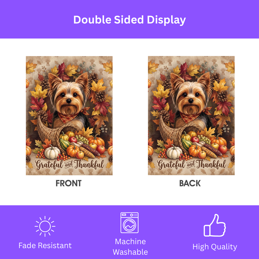 Grateful and Thankful Yorkshire Terrier Cornucopia Garden Flag Double Sided